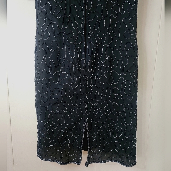 Vintage Allyson Whitmore Large Black Midi Dress 100% Silk Beaded Formal - Picture 10 of 14